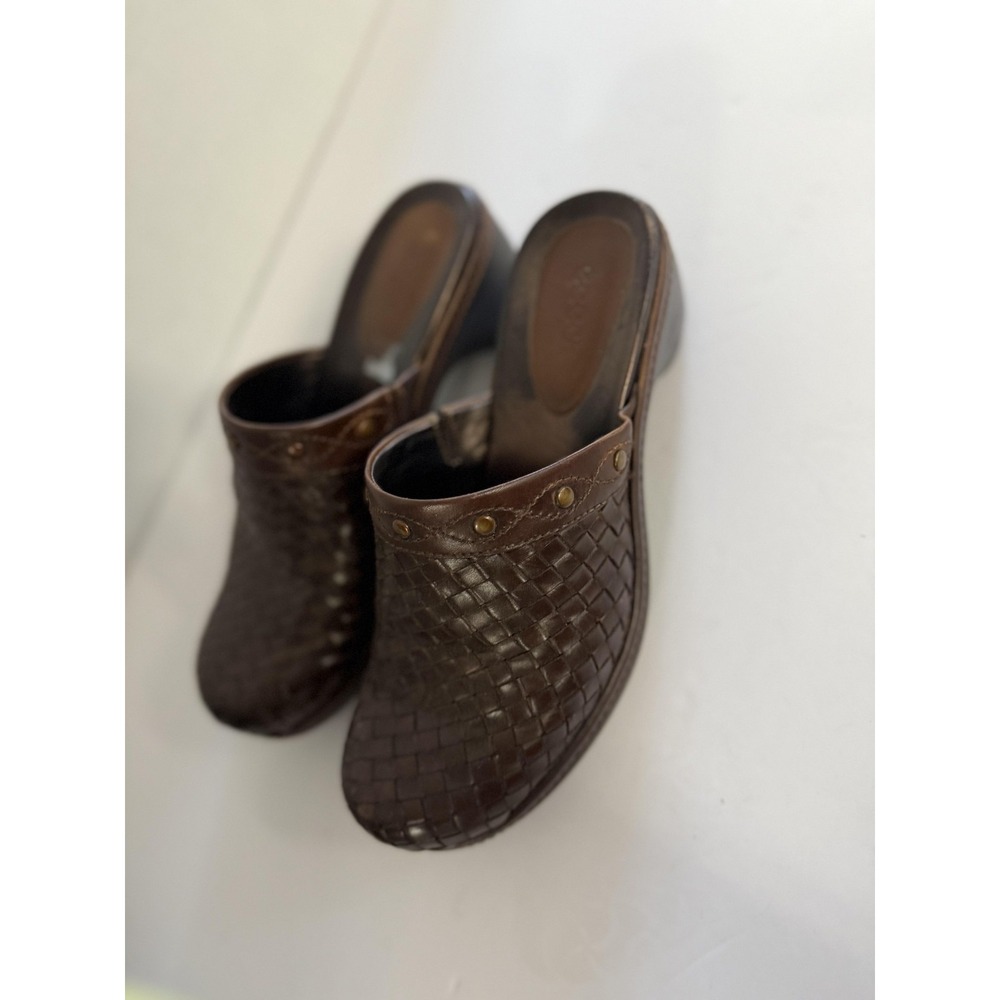Ecco Shoes Womens Size 37‎ Brown Woven Leather Slip-On Mule Clogs Comfort Casual